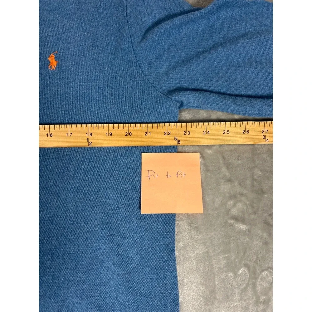 Polo Ralph Lauren Mens Long Sleeve Polo Shirt Blue‎ Orange Pony Logo Large